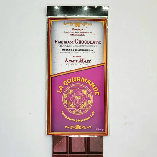 mushroom chocolate milk bar with wrapping
